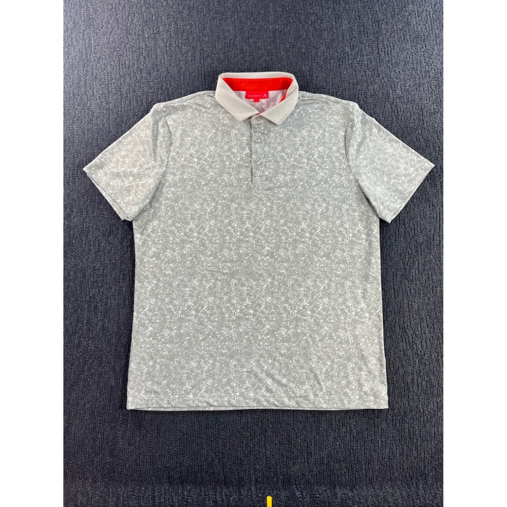 Redvanly Mens Grey White Abstract Print Performance Golf Polo Shirt Large L